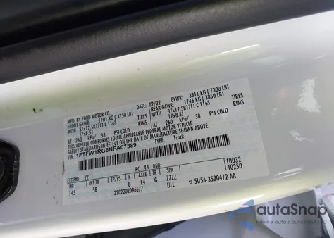 2022 Ford F-150 Raptor из США, поврежденный, VIN 1FTFW1RG6NFA07389